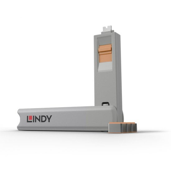 Lindy USB Type C Port Blocker Key - Pack of 4 Blockers - Orange